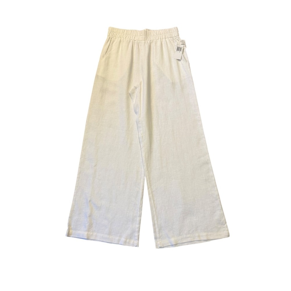 Neiman Marcus Womens White 100% Linen Wide Leg Elastic Waist Pants Size 10 NWT